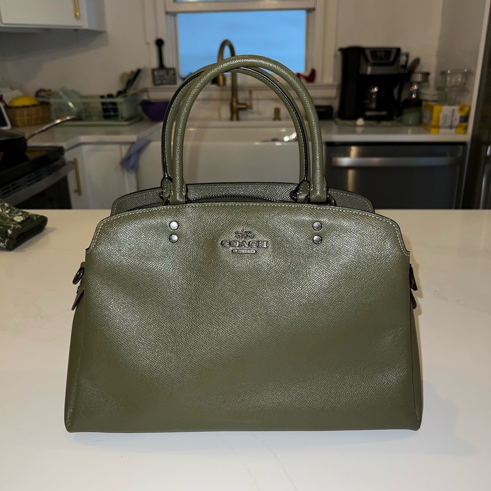 Coach Green Satchel Bag with Structured Design